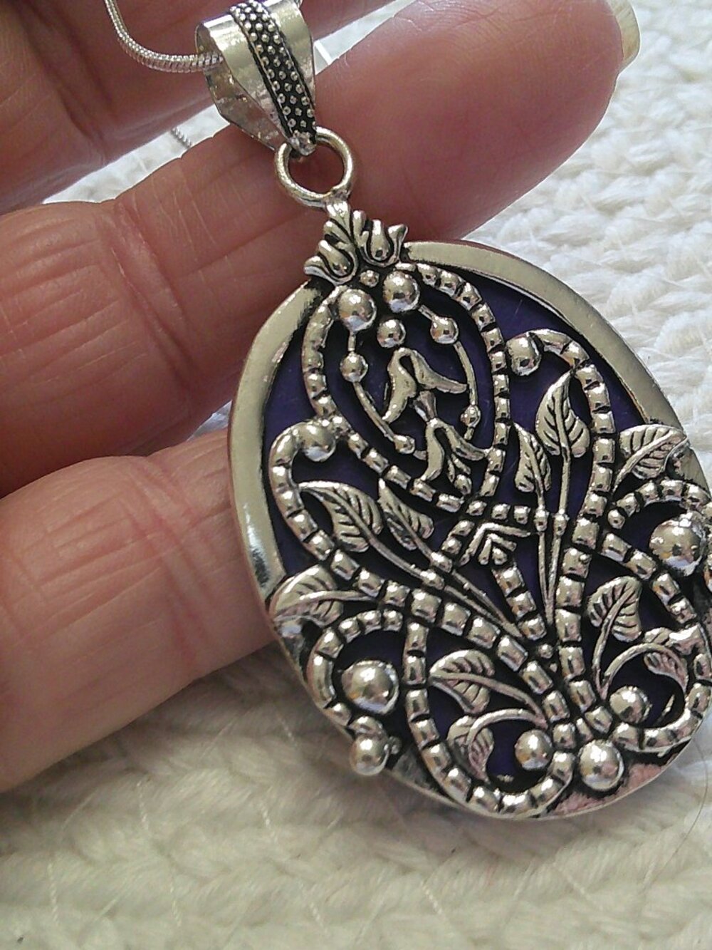 Beautiful SIMULATED SAPPHIRE FLORAL Handmade Sterling 925 Pendant/Chain #726E